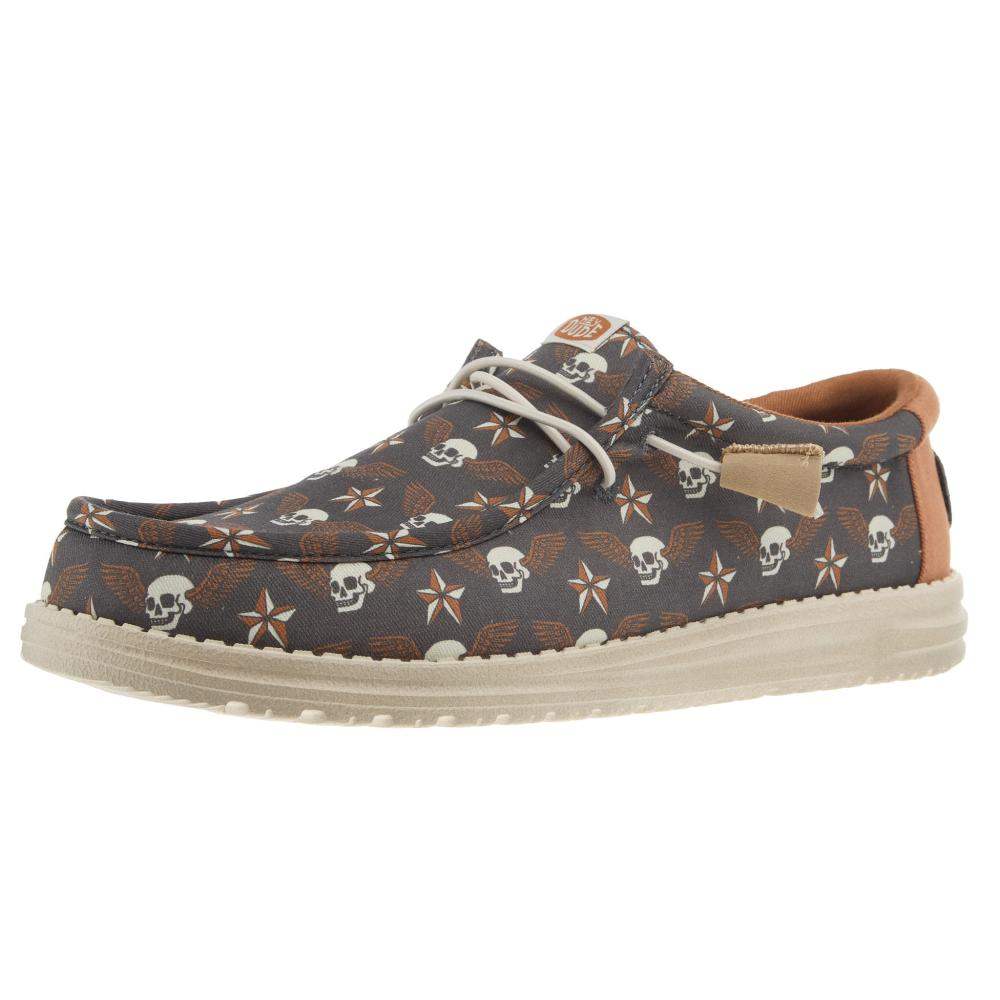 Hey Dude Mens Wally Stars N Skulls Print Casual Shoe