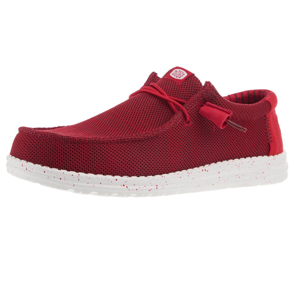 Hey Dude Mens Red Wally Stretch Mesh Casual Shoe