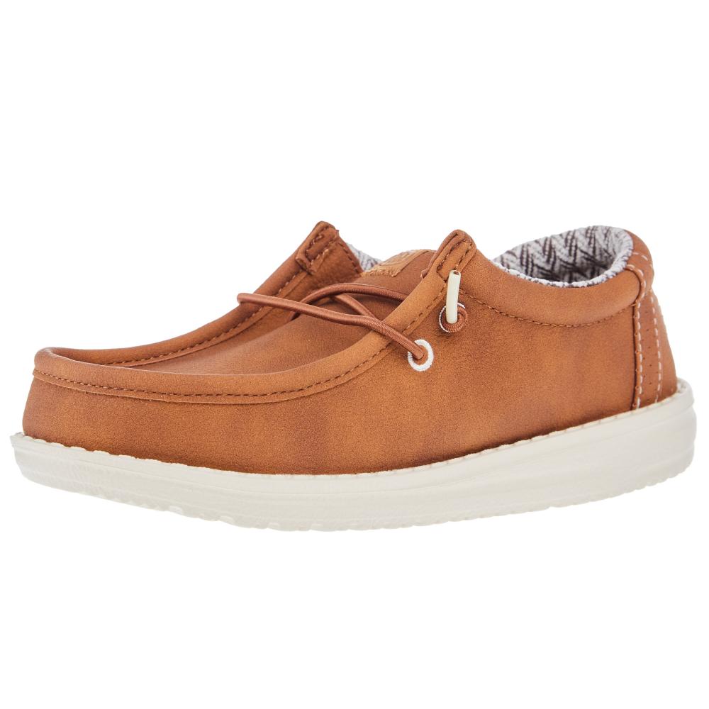 Hey Dude Wally Youth Classic Tan Faux Leather Slip-On