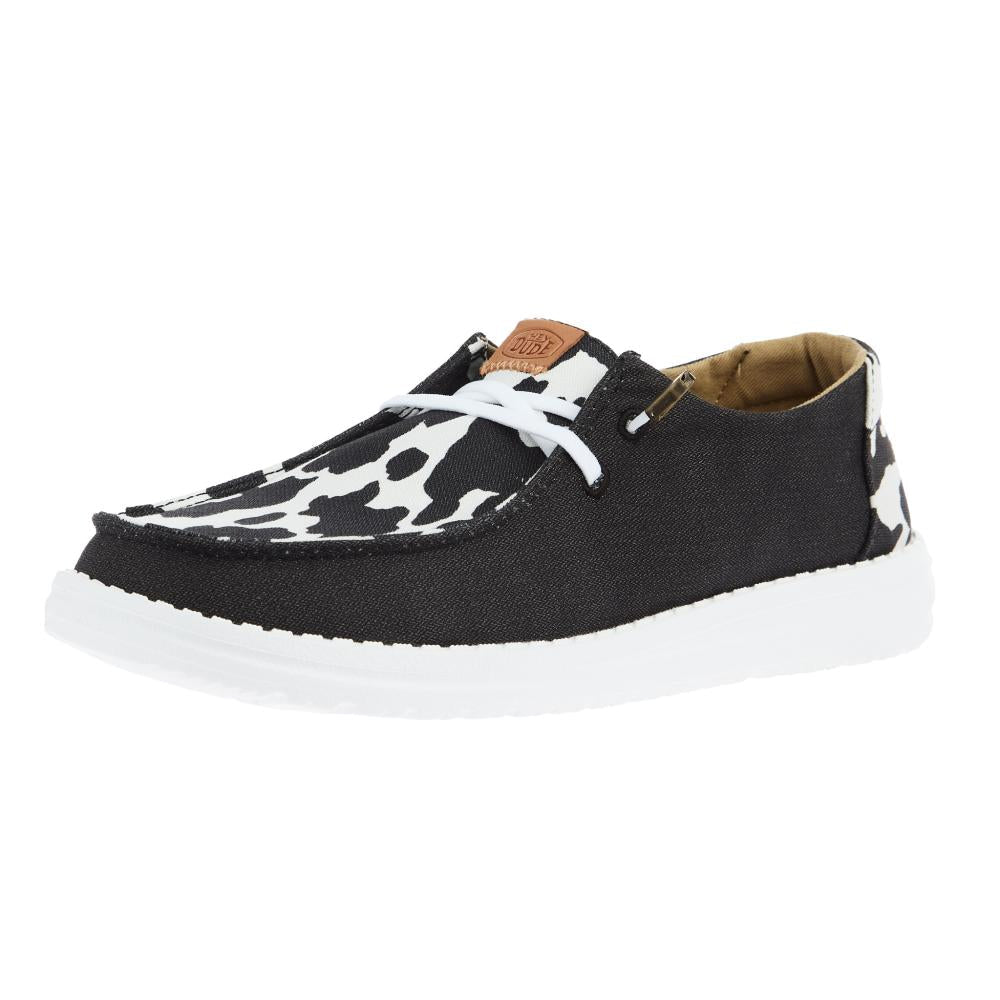 Hey Dude Women`s Black Cow Print Wendy Animal Casual