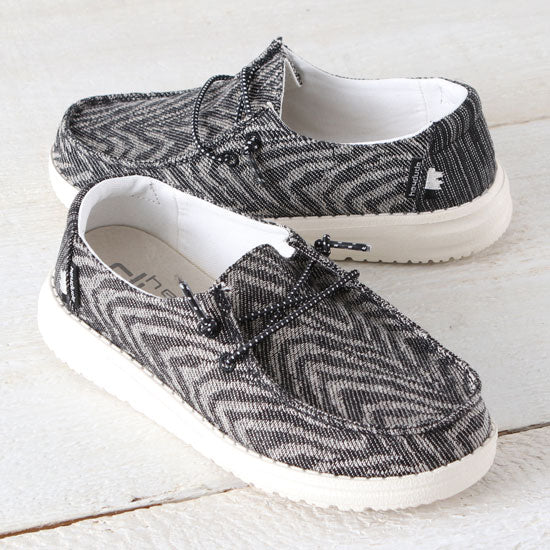 Hey Dude Wendy Woven Zebra Black Stripe Shoes
