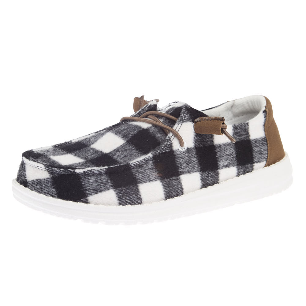 Hey Dude Women's Wendy Buffalo Plaid White and Black Casual