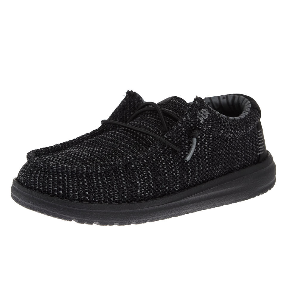 Hey Dude Youth Wally Stretch Sox Black on Black Casual Shoe