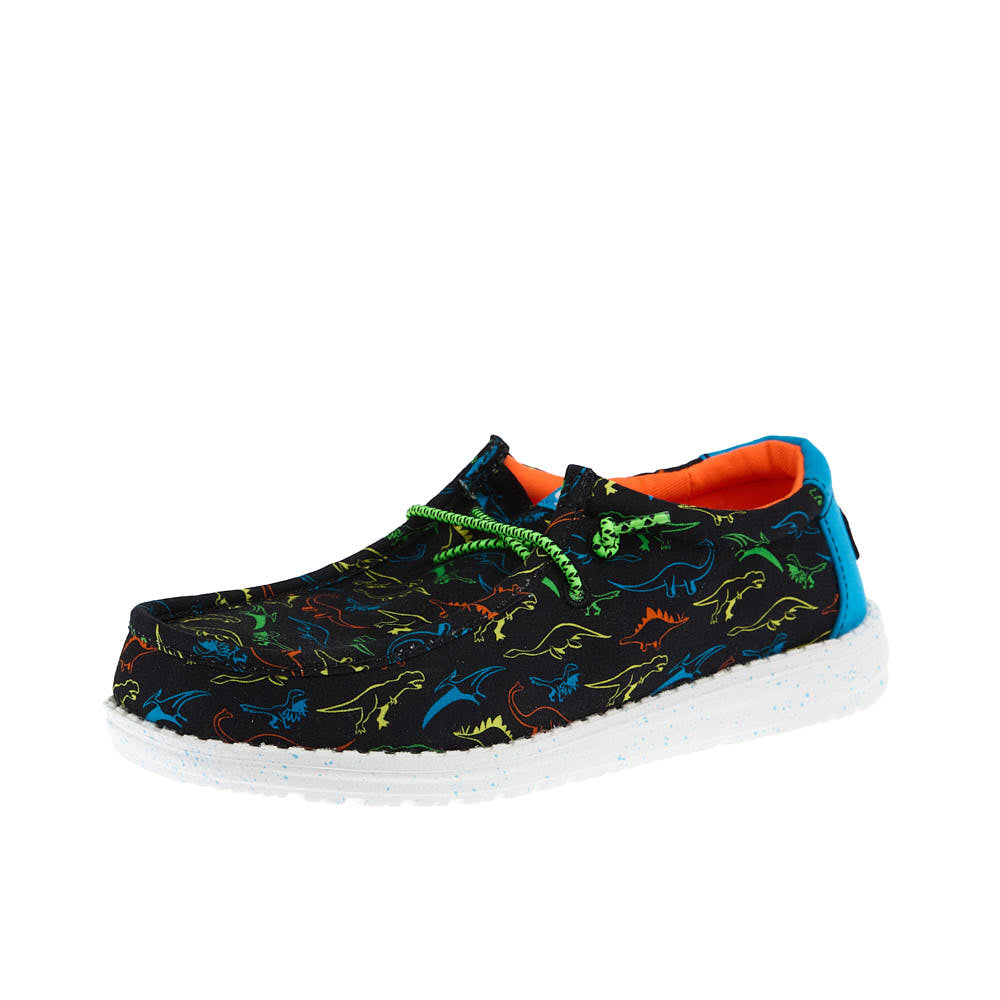 Hey Dude Kid's Wally Dinoworld Black and Neon Multi Casual Shoe
