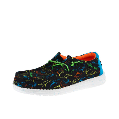 Hey Dude Kid's Wally Dinoworld Black and Neon Multi Casual Shoe