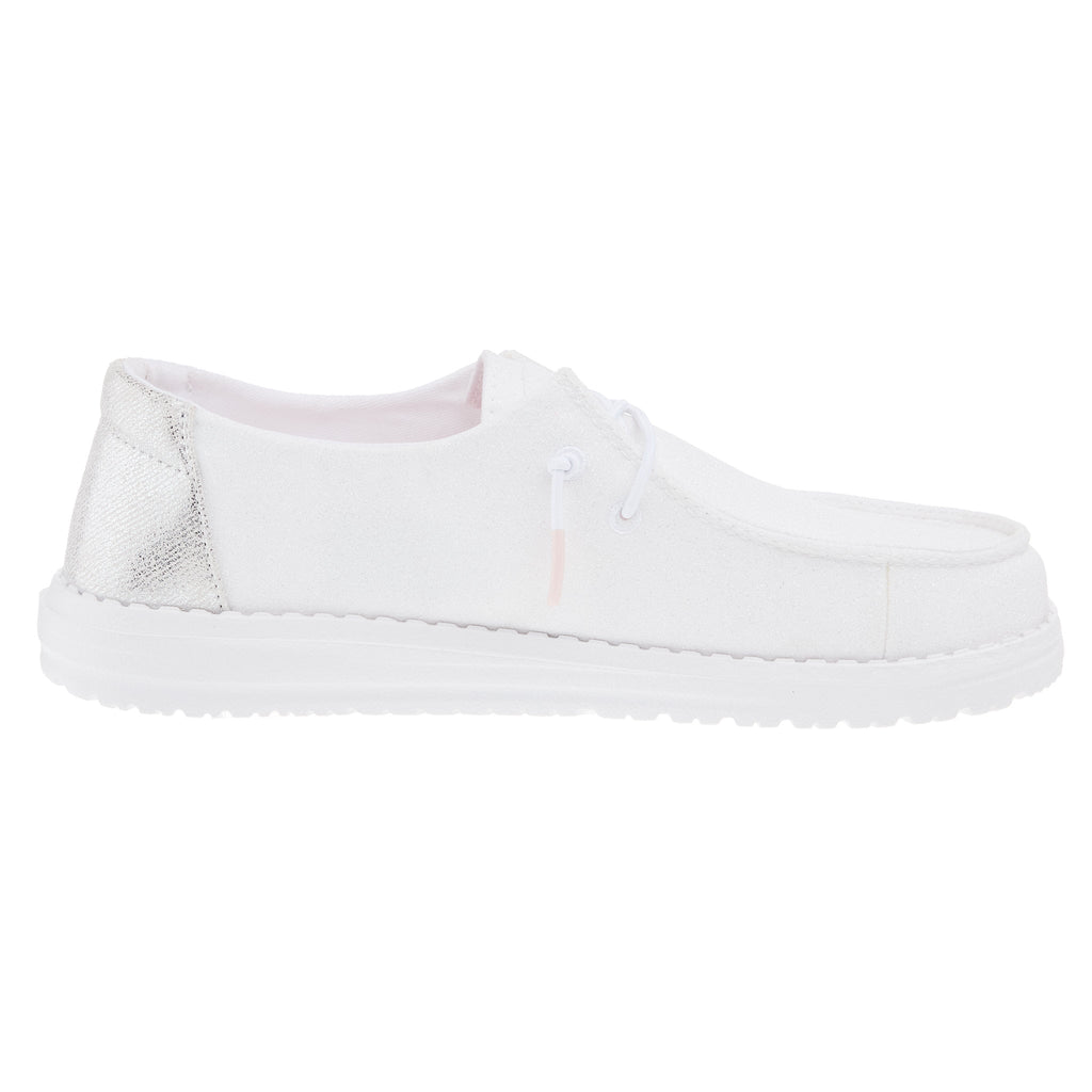Hey Dude Womens White Metallic Sparkle Casual Shoe