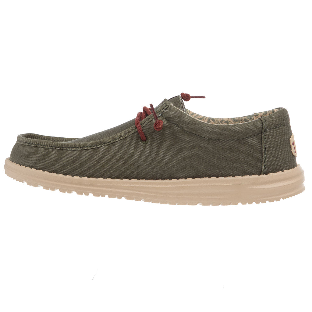 Hey Dude Men`s Wally Waxed Canvas Olive Casual Shoe