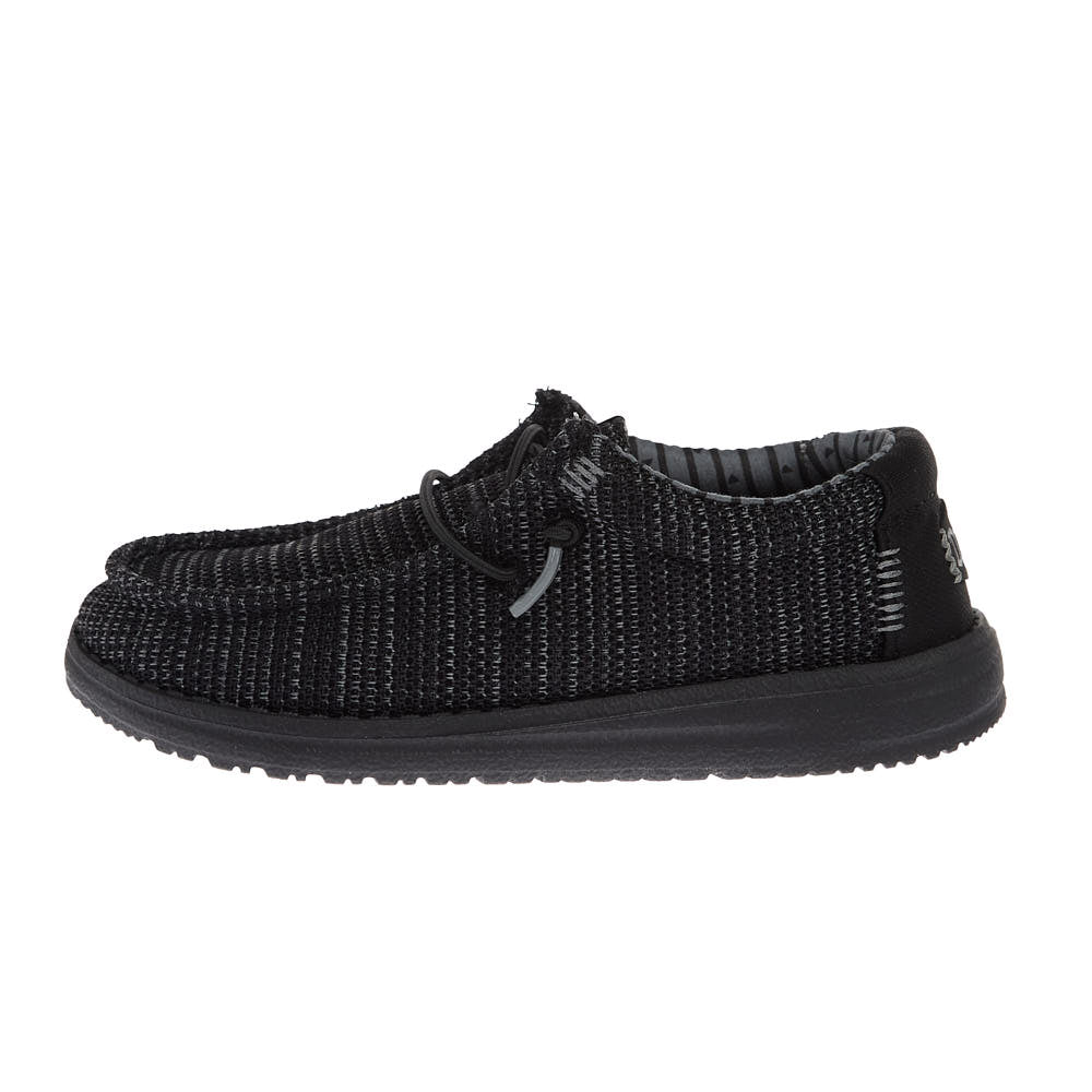 Hey Dude Youth Wally Stretch Sox Black on Black Casual Shoe