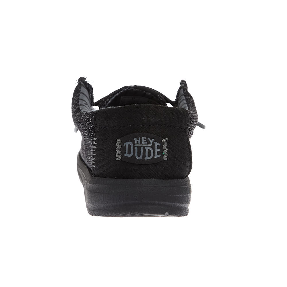Hey Dude Youth Wally Stretch Sox Black on Black Casual Shoe