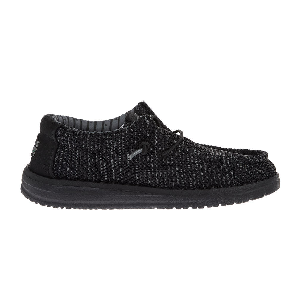 Hey Dude Youth Wally Stretch Sox Black on Black Casual Shoe