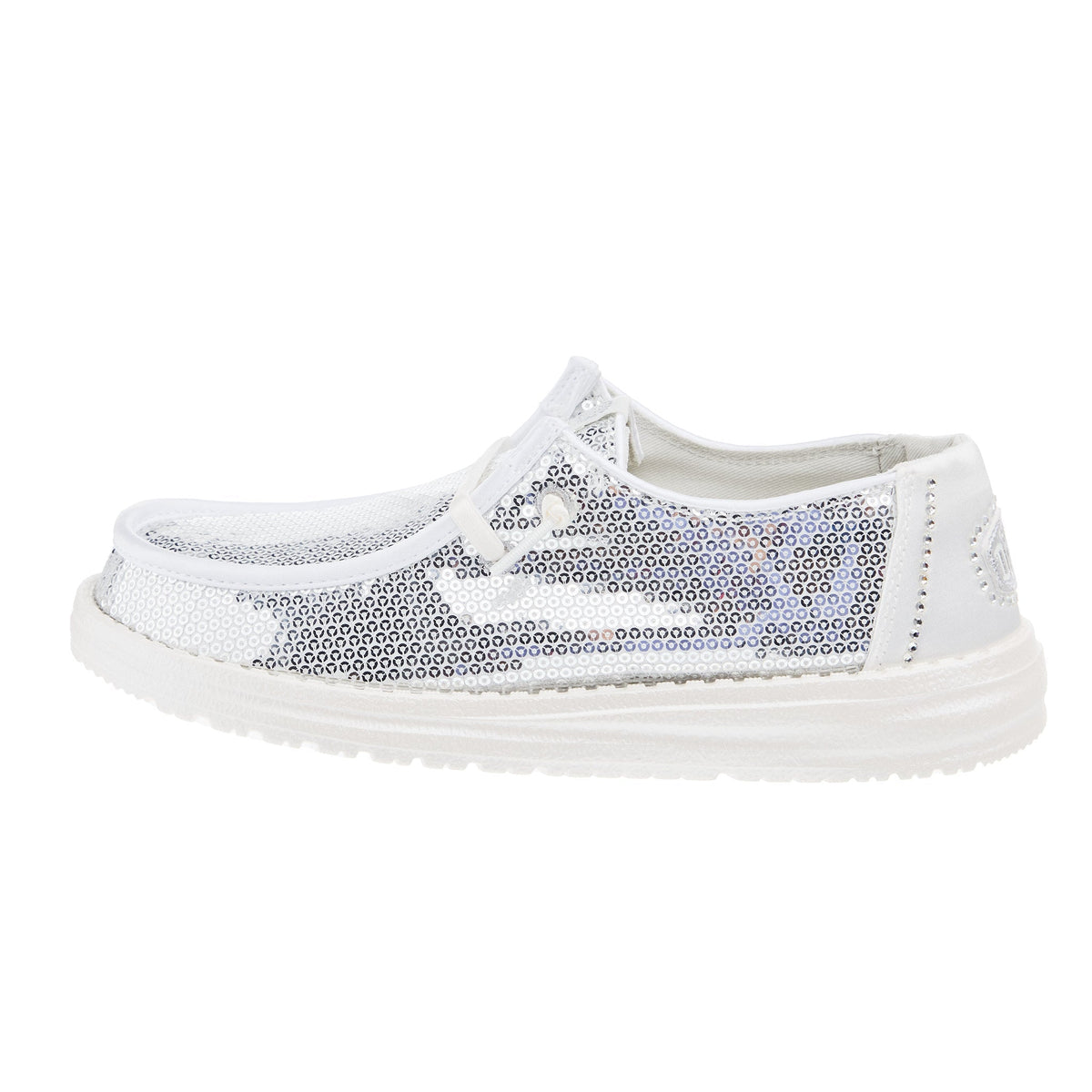 Hey Dude Womens Disco Sequin Silver Casual Shoe