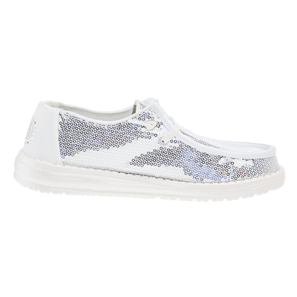 Hey Dude Womens Disco Sequin Silver Casual Shoe