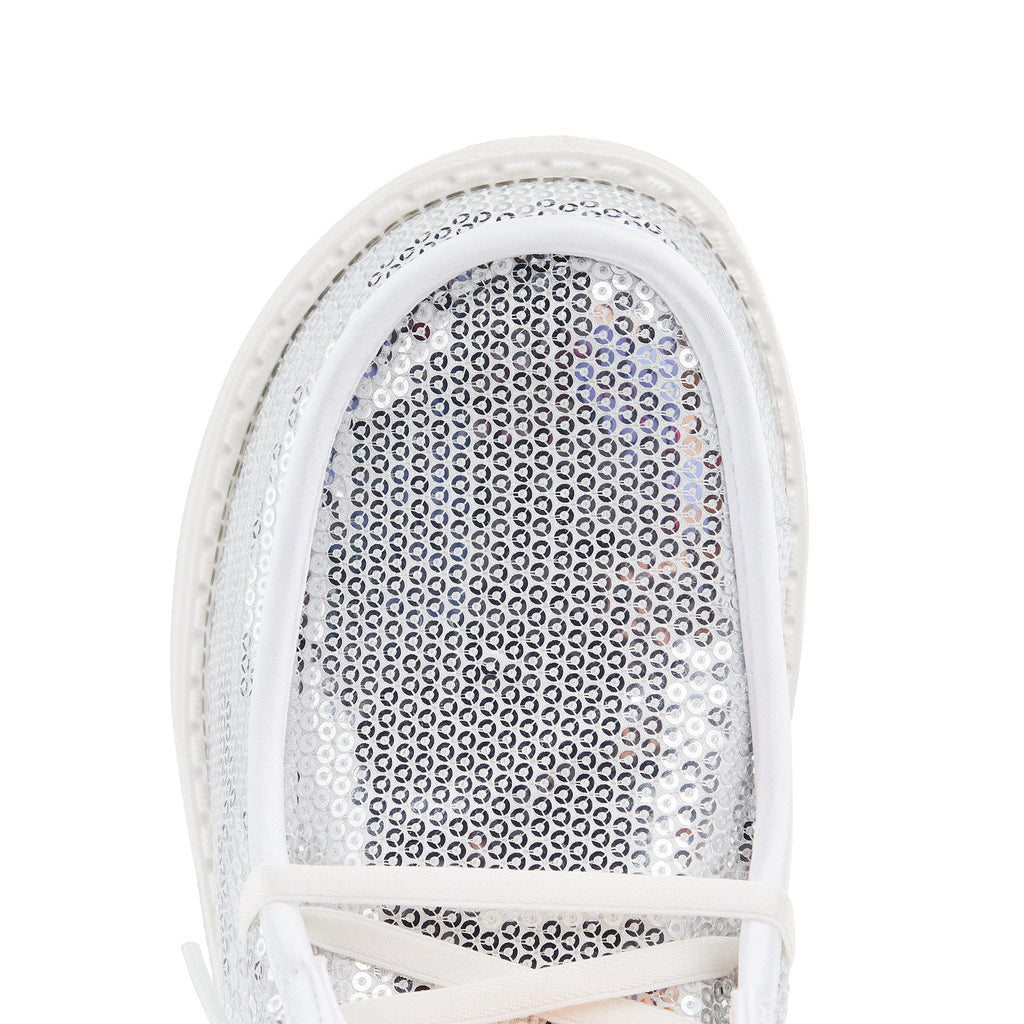 Hey Dude Womens Disco Sequin Silver Casual Shoe