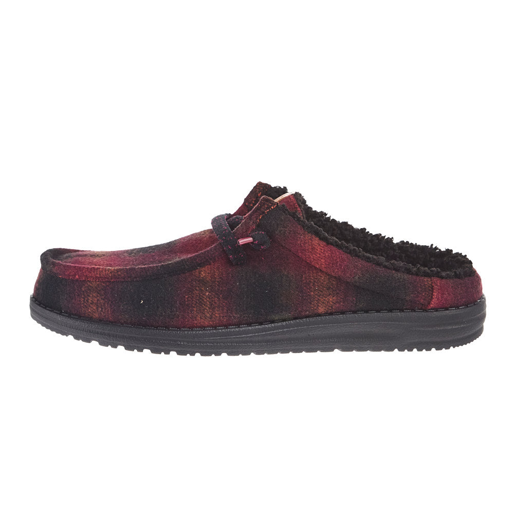 Hey Dude Men's Wally Slip Cozy Red Plaid Casual Shoe