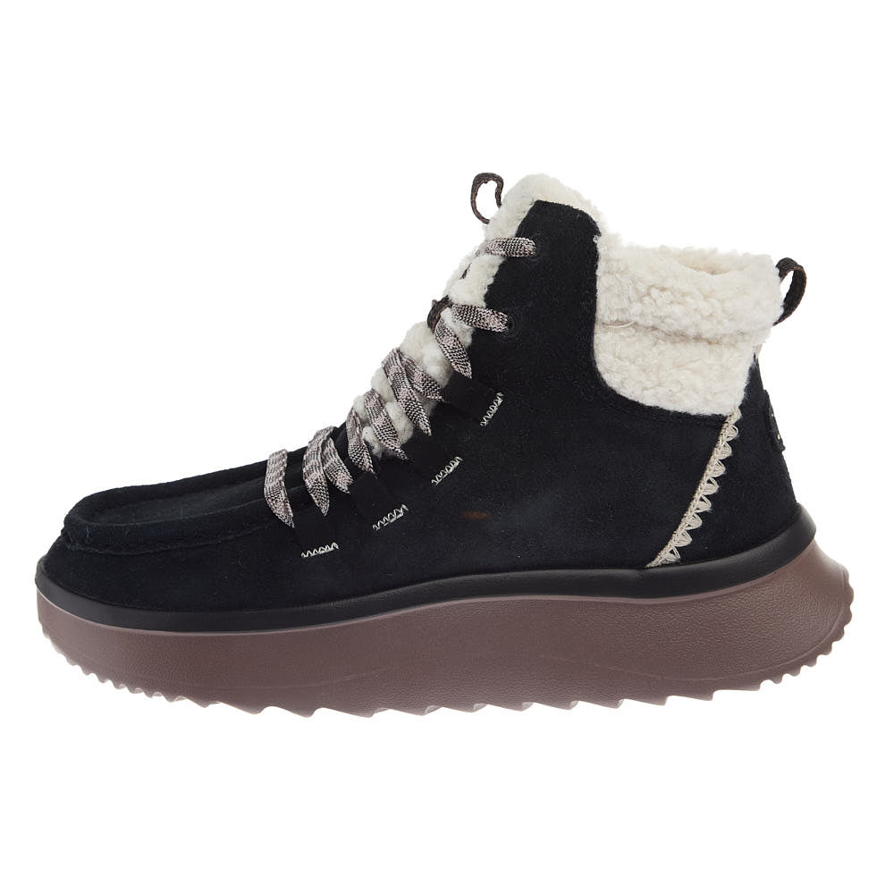 Hey Dude Women's Wendy Peak Apres Suede Black and Tan Lace Up Casual