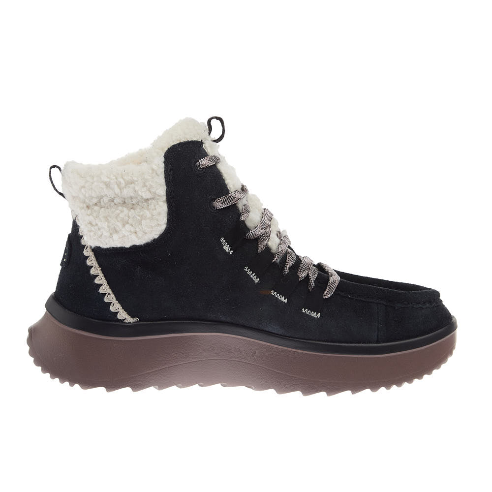 Hey Dude Women's Wendy Peak Apres Suede Black and Tan Lace Up Casual
