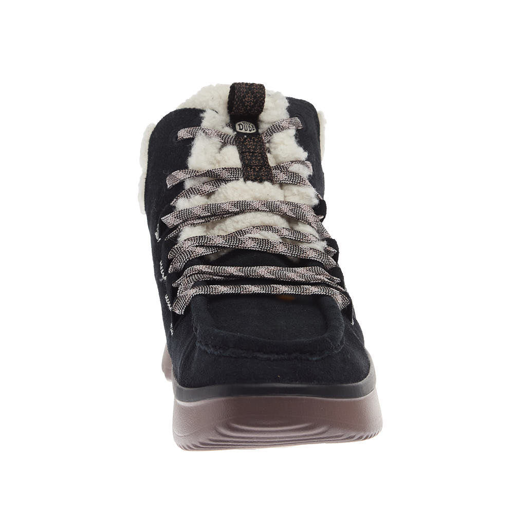 Hey Dude Women's Wendy Peak Apres Suede Black and Tan Lace Up Casual