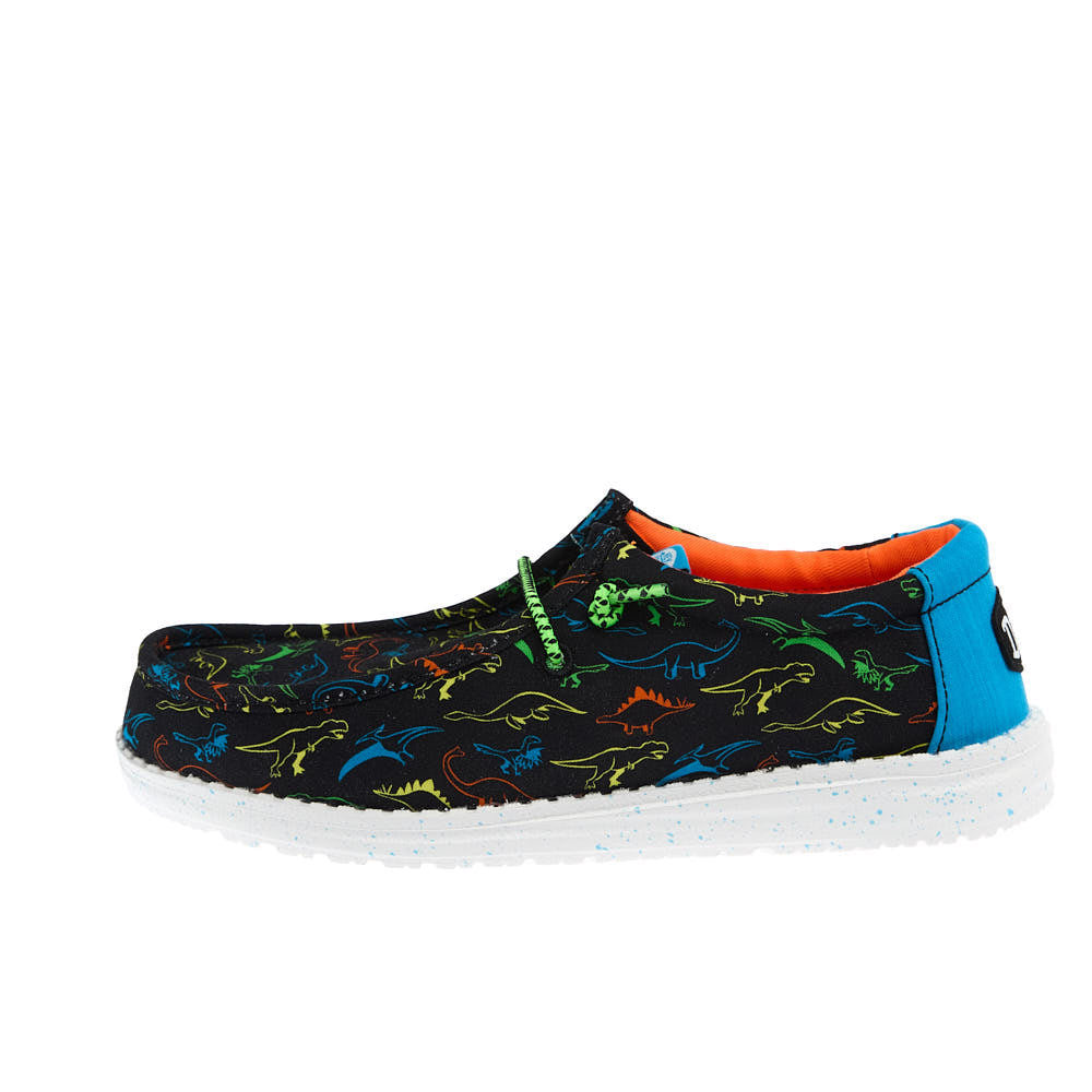Hey Dude Kid's Wally Dinoworld Black and Neon Multi Casual Shoe