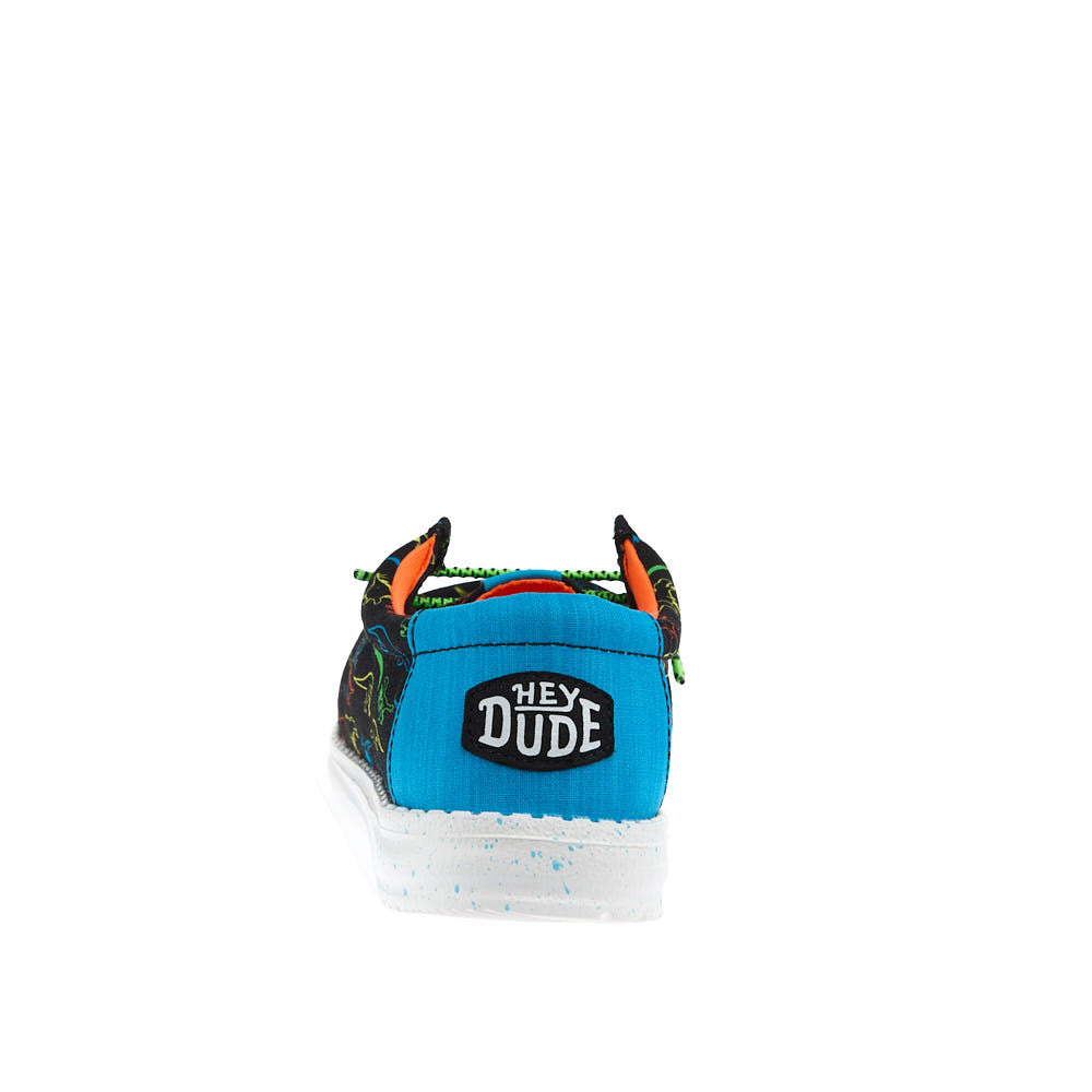 Hey Dude Kid's Wally Dinoworld Black and Neon Multi Casual Shoe