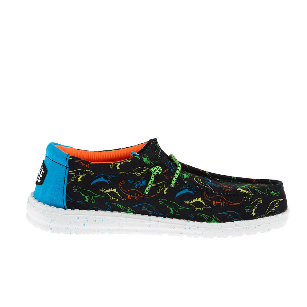 Hey Dude Kid's Wally Dinoworld Black and Neon Multi Casual Shoe