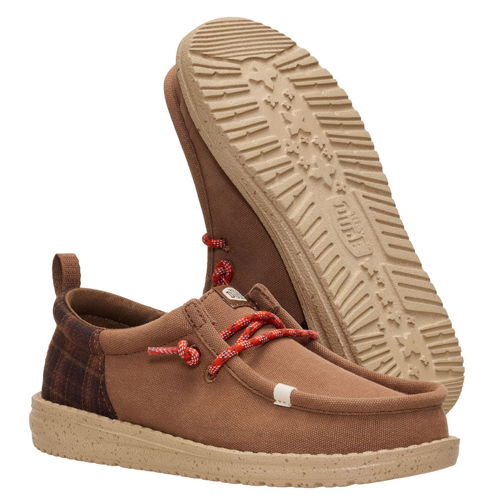 Hey Dude Kid's Wally Funk Brown Plaid Casual Shoe